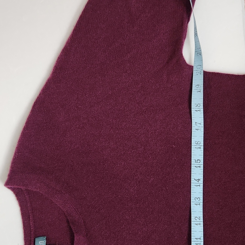 Griffen 100% Cashmere Crewneck Sweater Fringe Hem Burgundy Maroon Lightweight - Picture 11 of 13